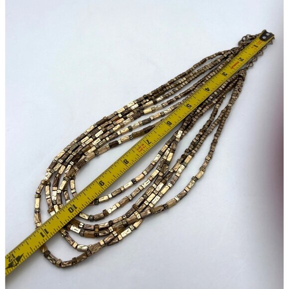 Chicos Multi-Strand Beaded Necklace Gold Tone Metallic Layered Statement - Picture 3 of 9